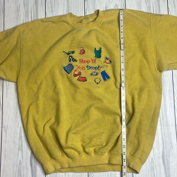 90s Vintage Embroidered Shop still You Drop Sweatshirt Yellow Large - Picture 4 of 6